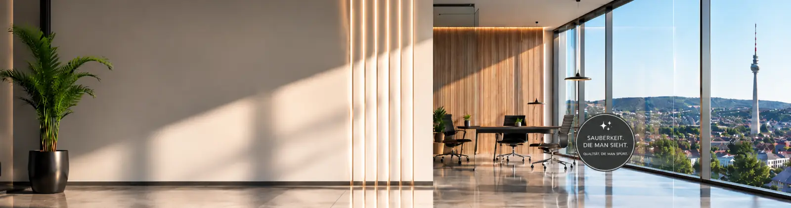 Helles, sauberes Büro mit Blick über Stuttgart